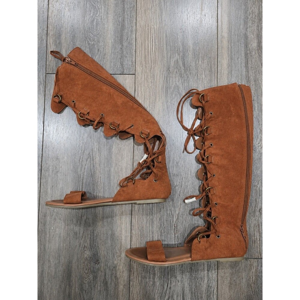 Wild Diva Womens Brown Gladiator Sandals Knee High Lace Up Flats Size 6